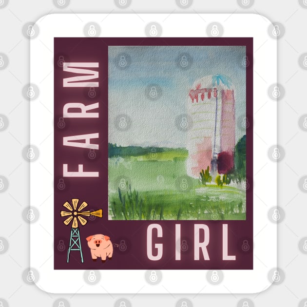 Farm Girl & Silo v5 Sticker by WatercolorArteest